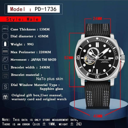 Top Diving Mechanical Watch - 43mm Sapphire, Fashionable Men's Timepiece - Wnkrs