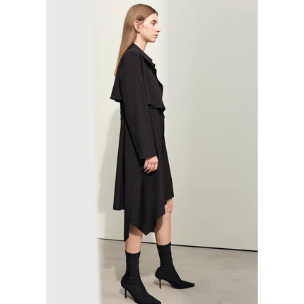 Trench-coat minimaliste chic en deux pièces avec ourlet irrégulier et ceinture pour femme