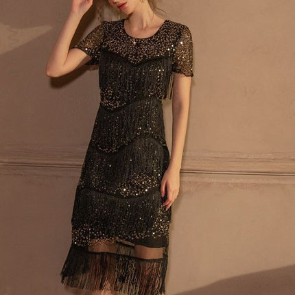 Dinner Party Gatsby Dress Sexy Nightclub Sequins Tassel Dancing Dress