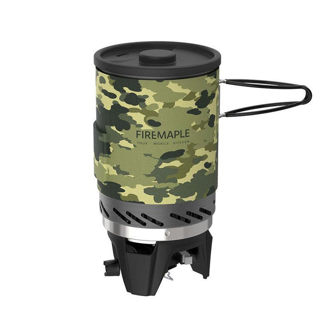 Sistema de cocina a gas para acampar con diseño de camuflaje