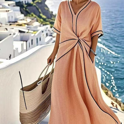 Vestido largo holgado con estampado de rayas para mujer