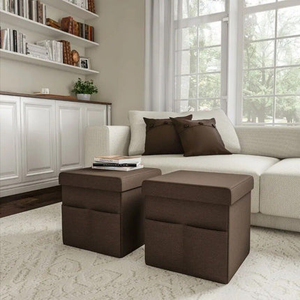 2-Pack Square Foldable Storage Ottoman with Pockets - Wnkrs