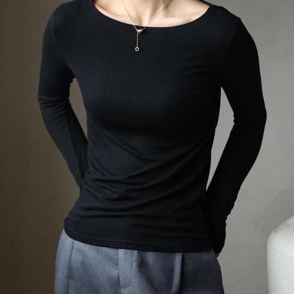 Women's Long Sleeve Modal Stretch Tee – Casual Simple Basics