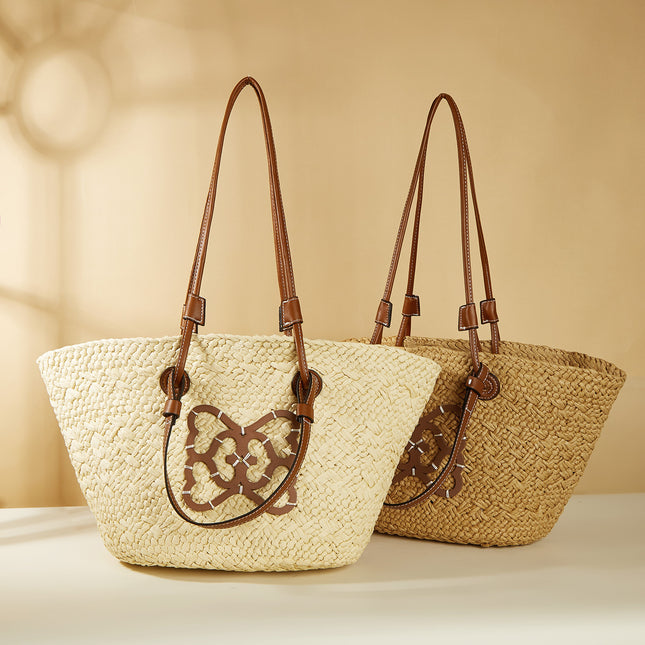 Sac de plage en paille à bandoulière rayé