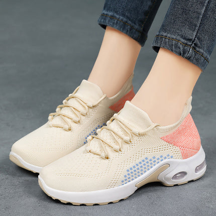 Lace-up Air Cushion Sneakers Women Flying Woven Breathable Casual Mesh Shoes Summer