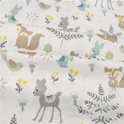 Cotton Cartoon Green Deer Squirrel Fabric - Wnkrs