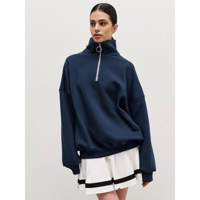 Sweat-shirt zippé oversize en coton mélangé pour femme