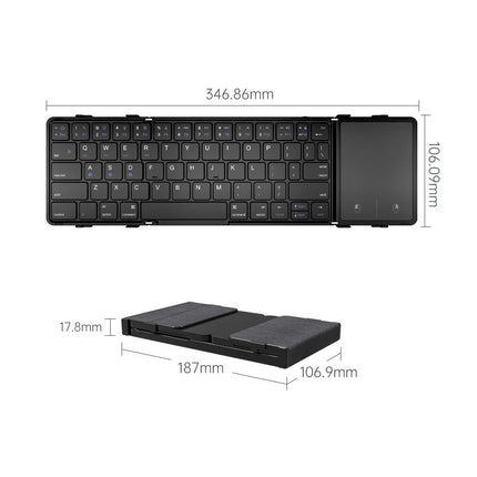 Multi-Device Wireless Folding Keyboard with Large Touchpad