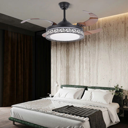 Luxurious 42" LED Chandelier Ceiling Fan with Retractable Blades and Remote Control - Wnkrs