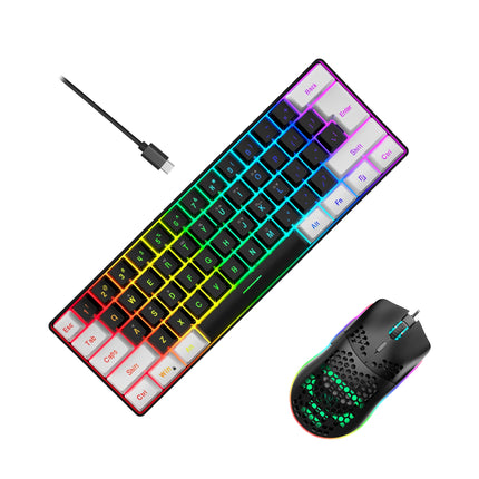 Combo de teclado y mouse para juegos con cable al 60 %: retroiluminación RGB, liviano, ergonómico para computadora portátil