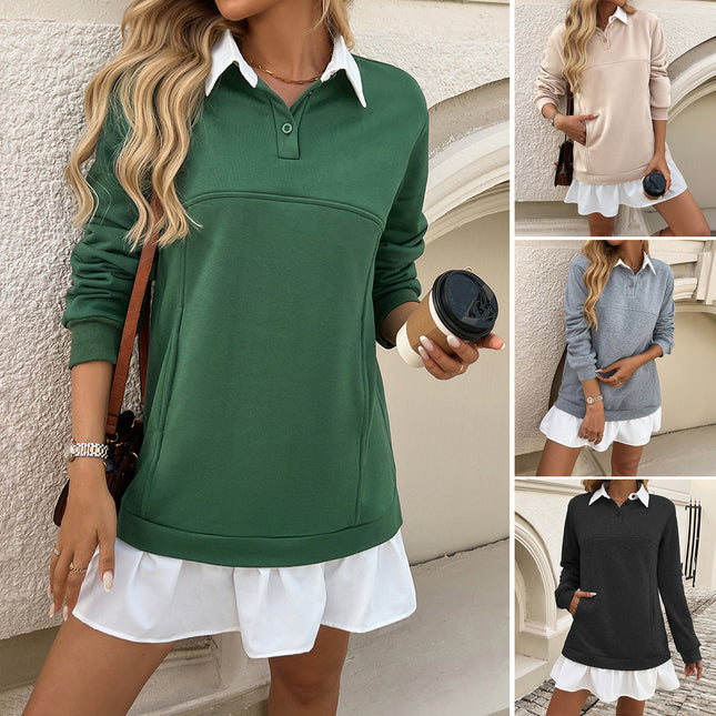 Vestido tipo suéter informal de retazos con bolsillos sueltos para mujer