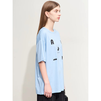 Pull-over à manches courtes imprimé lettre minimaliste pour femme