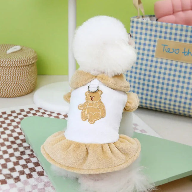 Vestido con cuello de oso de peluche para perros y gatos