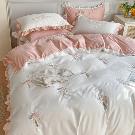 Washed Silk Bed Four Piece Bed Sheet Quilt Cover Sheet - Wnkrs