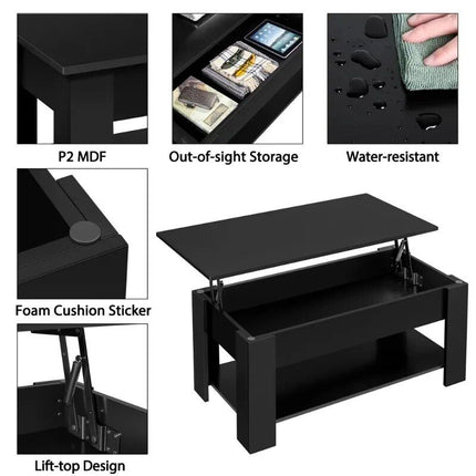 Black Lift Top Coffee Table with Hidden Storage - Wnkrs