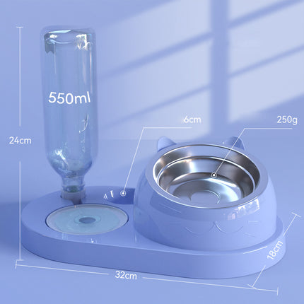 Distributeur d'eau et de nourriture pour chats et petits chiens en acier inoxydable incliné à 16°