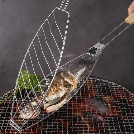 Stainless Steel BBQ Grill Net with Wooden Handle