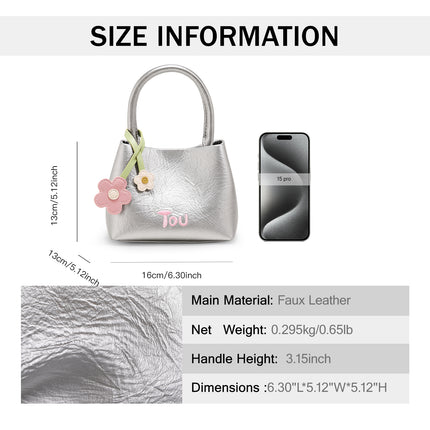 Sac seau en argent avec pendentif fleur pour femme