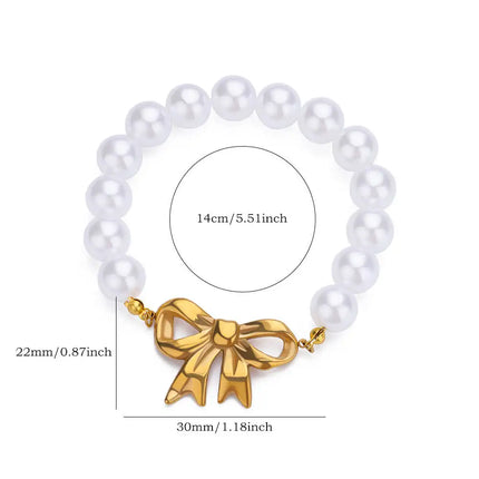 Gold Bowknot Bracelet with Imitation Pearls