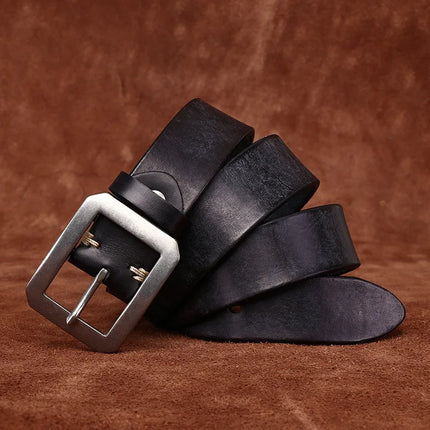 Ceinture en cuir de vachette véritable de 3,8 cm pour homme avec boucle en acier inoxydable