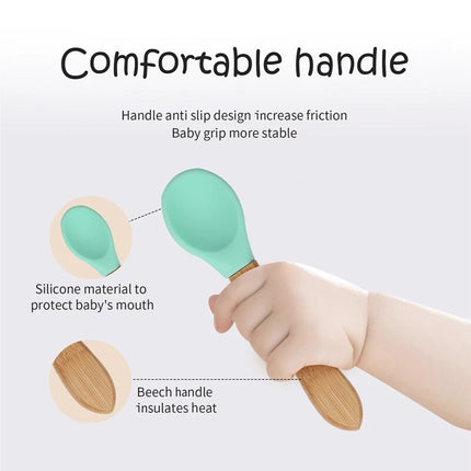 Baby Bamboo Fork Silicone Wooden Feeding Set
