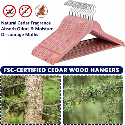 Luxurious Red Cedar Wood Hangers 30-Pack with 360° Swivel Hook - Wnkrs