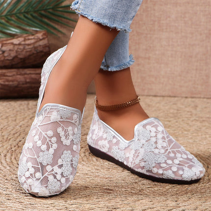 New Lace Embroidered Flat Shoes Summer Breathable Casual Loafers For Women