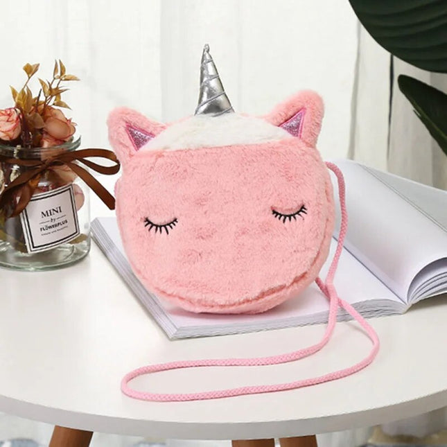 Sac à bandoulière en peluche licorne magique pour enfants à la mode