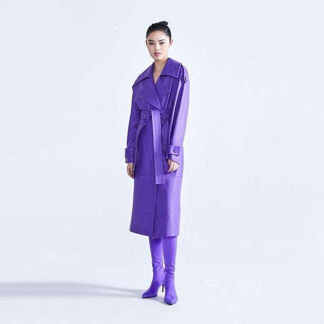 Trench-coat élégant en similicuir violet