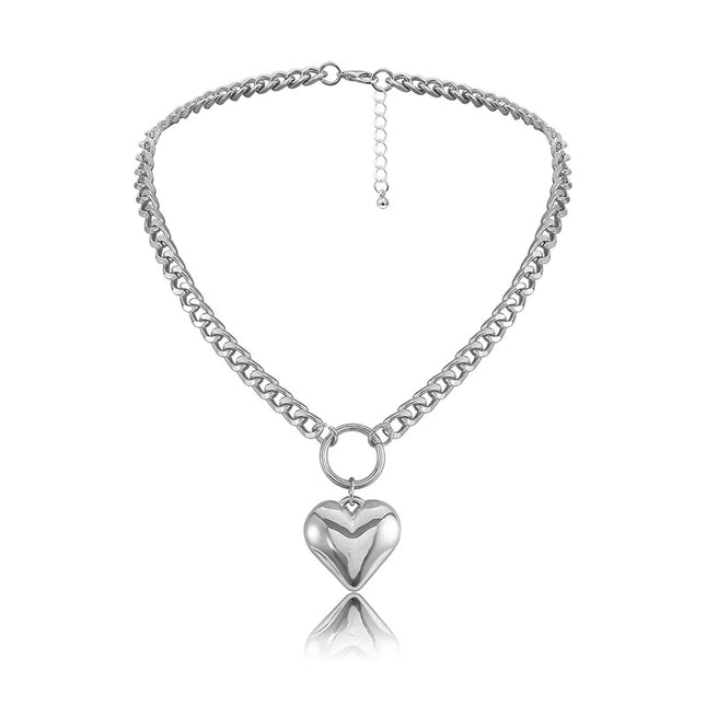 Collier ras du cou punk avec pendentif en forme de cœur - Collier à maillons en métal tendance pour femme