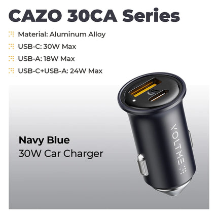 Carga rápida y confiable con el cargador para automóvil VOLTME 30W PD USB C