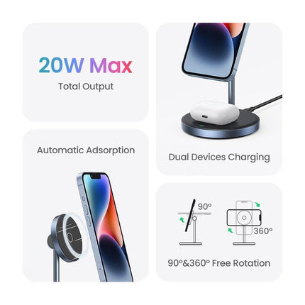 Magnetic 20W 2-in-1 Wireless Charger Stand for iPhone & AirPods