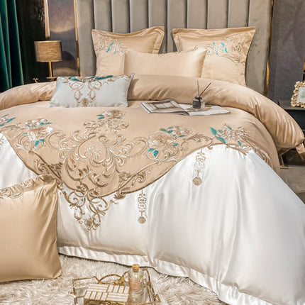 European Champagne Flower Embroidery Four-piece Luxury Bedding Set - Wnkrs