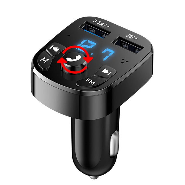 Cargador de coche Bluetooth con dos puertos USB, transmisor FM y reproductor MP3