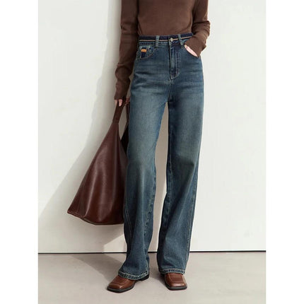 Pantalon en jean rétro à jambe large pour femme