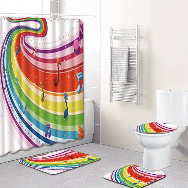 Music Note Music Color Bathroom Carpet Shower Curtain Personality Water-absorbent Non-slip Mat Four-piece - Wnkrs