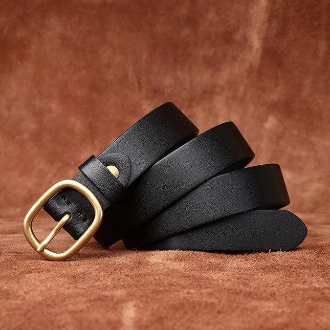 Ceinture tendance en cuir véritable pour femme de 2,8 cm - Boucle à ardillon vintage