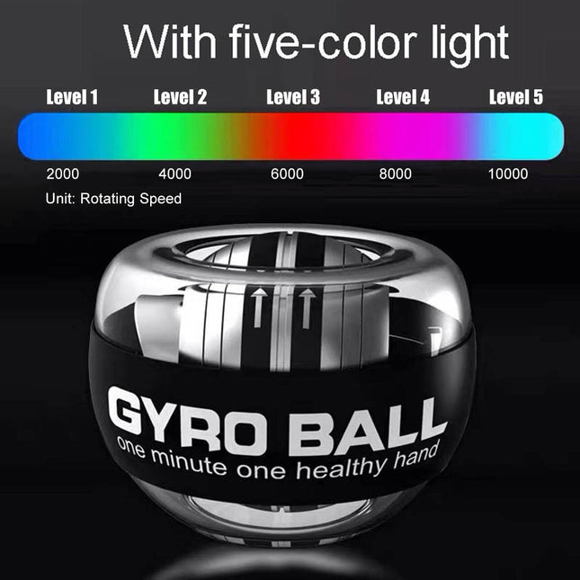 Pelota de entrenamiento de muñeca LED Gyro: ejercitador de fitness y agarre con inicio automático