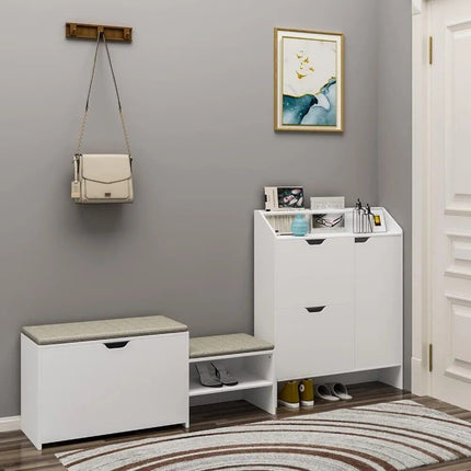 Modern White Shoe Storage Cabinet with Top Place Space and 2 Flip Drawers - Wnkrs