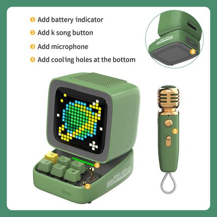 Ditoo-Mic Bluetooth Speaker with Karaoke Microphone and Pixel Art Display