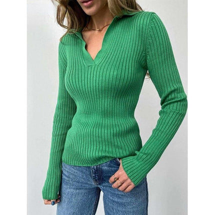 Women's Slim Fit Polo Collar Sweater