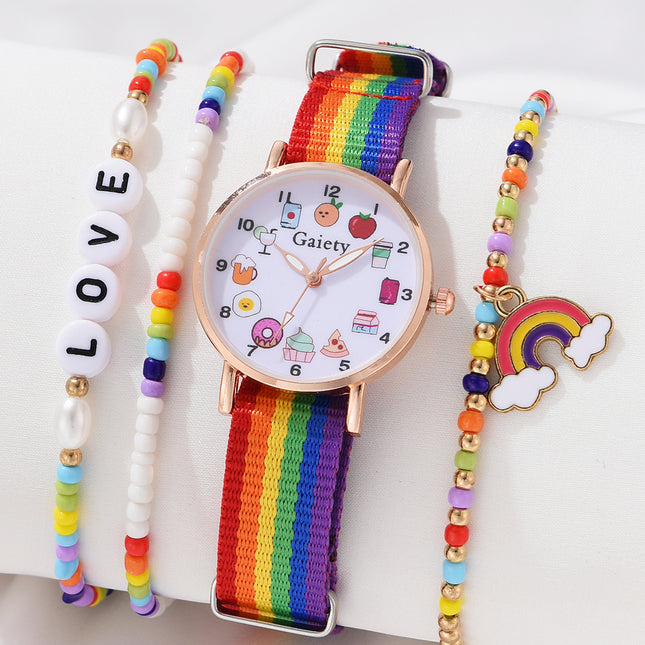 Montre-bracelet à quartz arc-en-ciel tendance pour femme