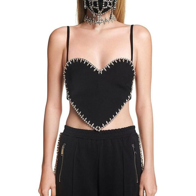 Camiseta sin mangas con cuello en V y cremallera de diamante de retazos de moda de verano sexy