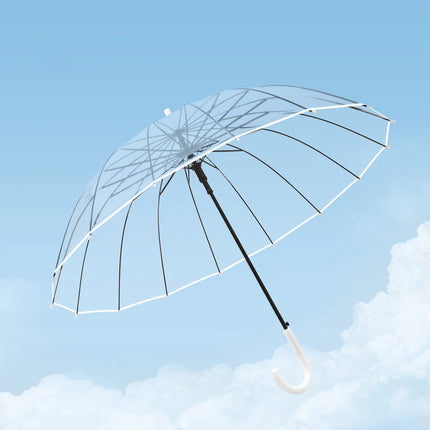 Parapluie coupe-vent transparent avec 16 baleines solides et longue poignée