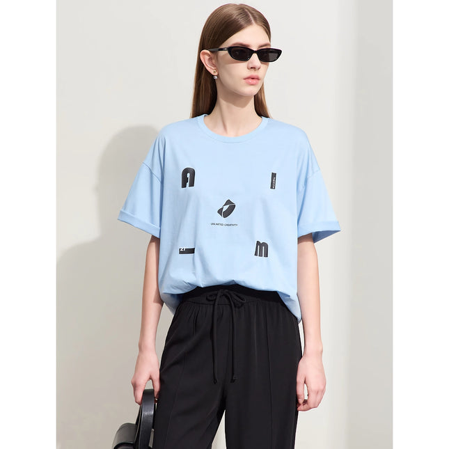 Pull-over à manches courtes imprimé lettre minimaliste pour femme