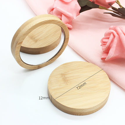 Mini espejo de maquillaje portátil de madera pura