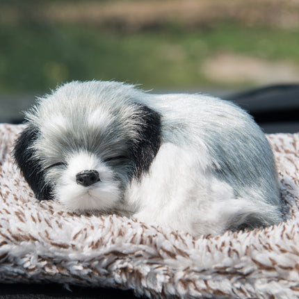 Lindo adorno de peluche de perro durmiendo para ambientador y eliminador de olores para automóvil