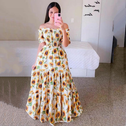 Vestido largo con hombros descubiertos y estampado floral para mujer