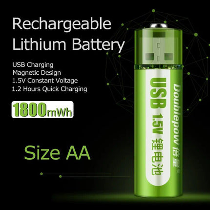 USB Rechargeable 1.5V AA Li-Ion Battery - 1800mWh High-Capacity for Electronic Devices - Wnkrs