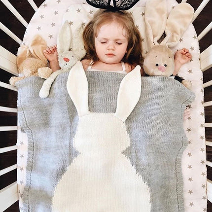 Explosive Rabbit Ears Blanket Three-dimensional Rabbit Blanket Children's Knitted blanket Beach Mat baby Hug Blanket - Wnkrs